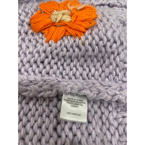 Chicwish Embroidered Floral Chunky Knit Cardigan Sweater Lilac Women's - Picture 10 of 14